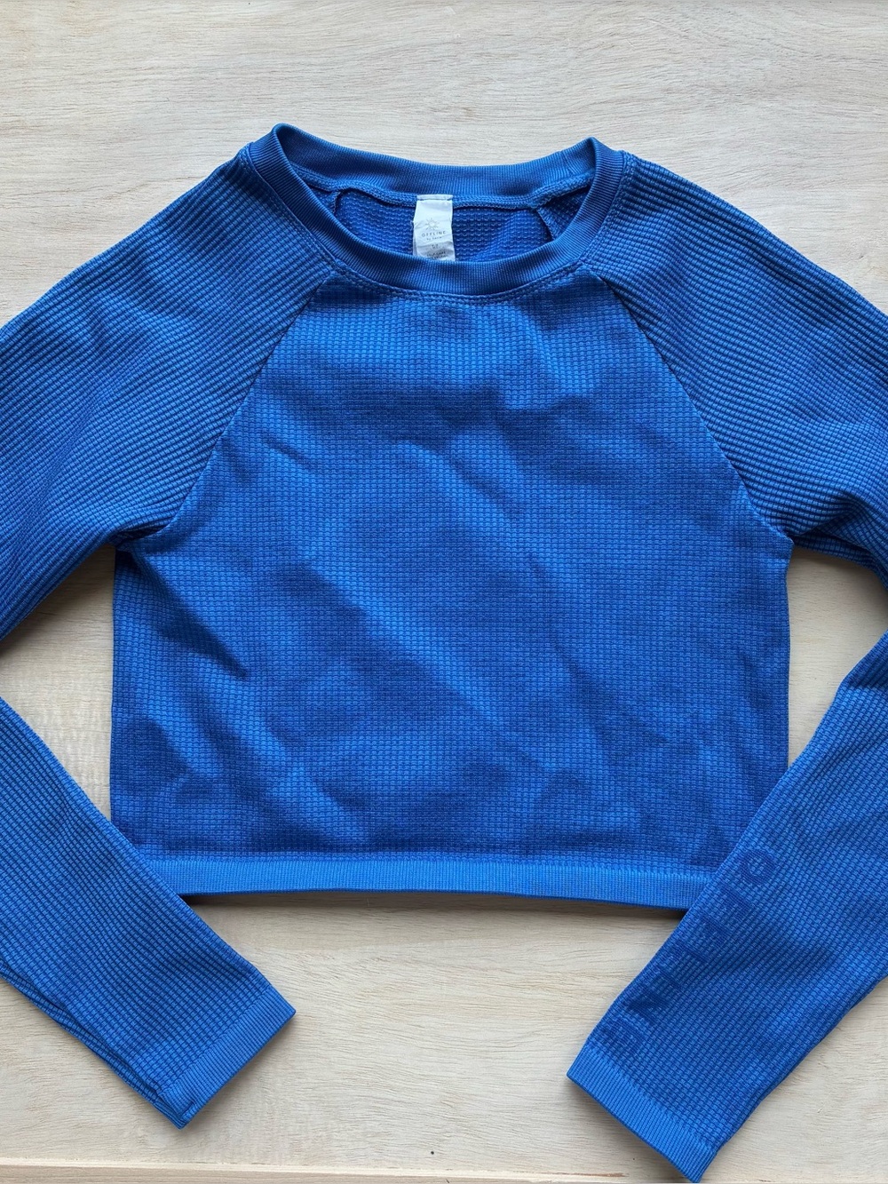 OFFLINE AERIE Seamless Waffle Knit Blue Workout Cropped Long Sleeve Top Size S